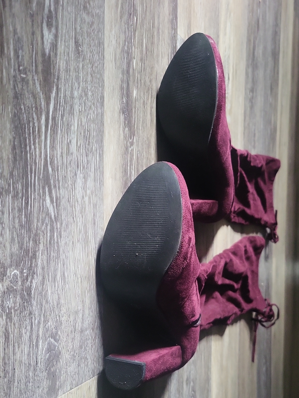 Sexy Faux Suede Berry Purple Thigh High Heel Boots - Half Zip Tie Back Clozure - Picture 3 of 3